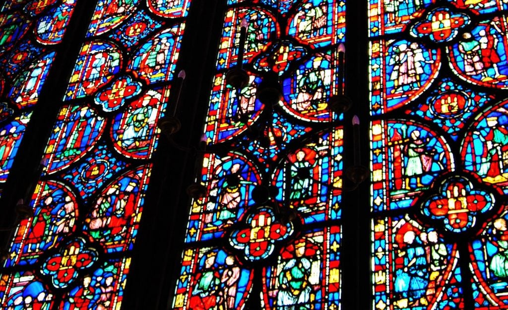 Detail of the intricate stained glass windows of Saint Chapelle