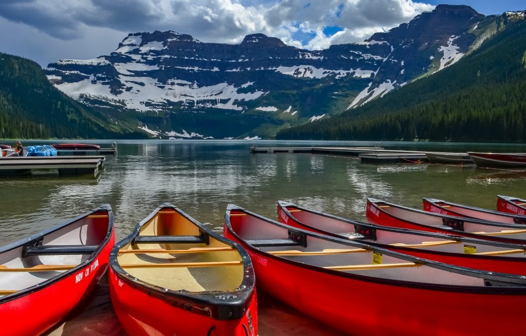 Rent canoes or paddle boats to explore Cameron Lake