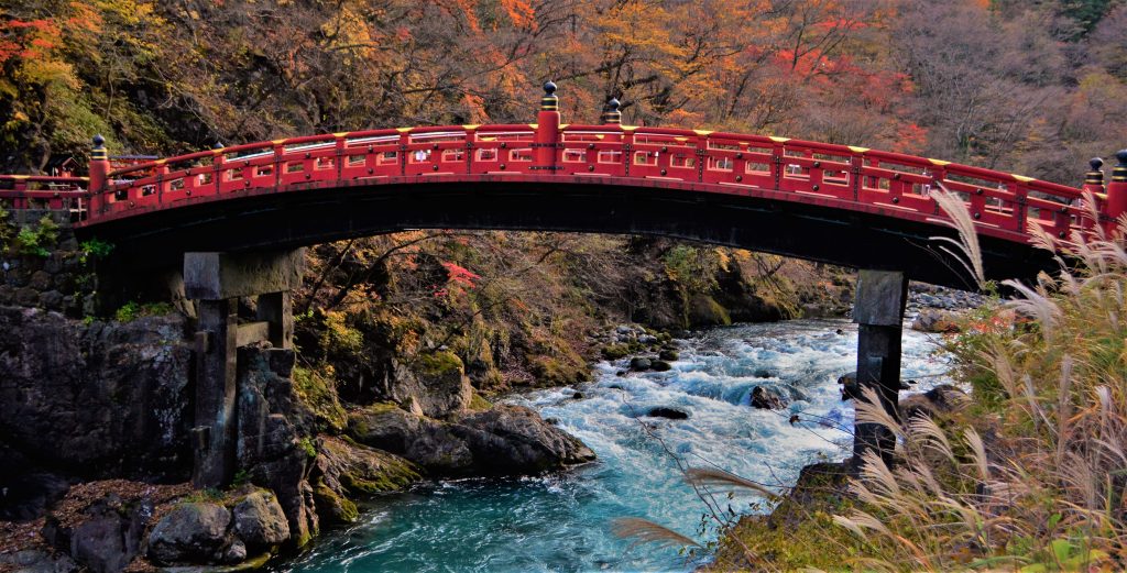 Nikko Shinkyo bridge highlighted b fall foliage