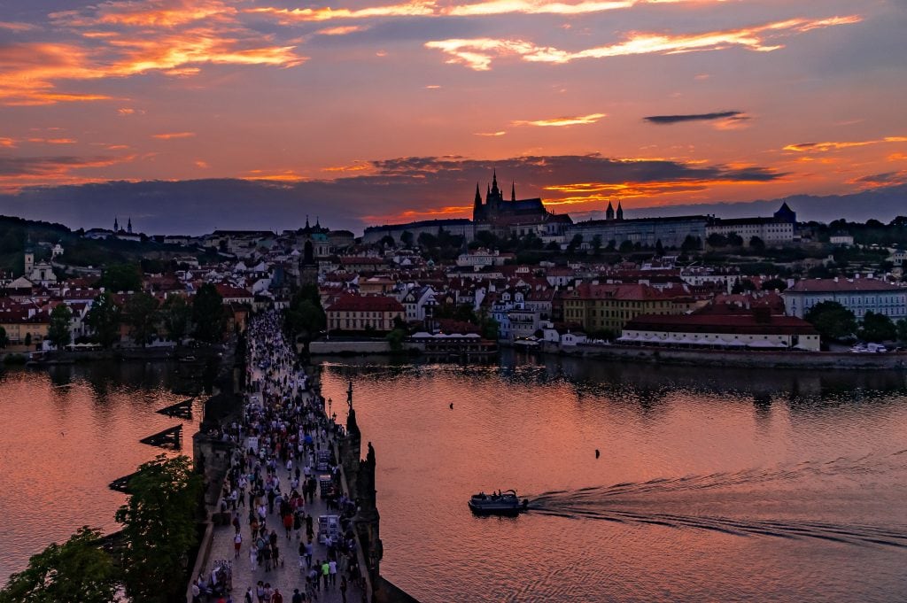 Sunset over a classic Prague view