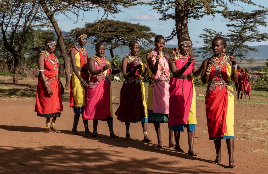 The Maasai women chanting their traditional dance