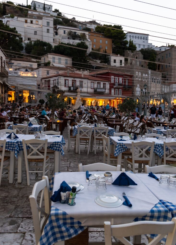 There is plenty of outdoor restaurant seating on Hydra