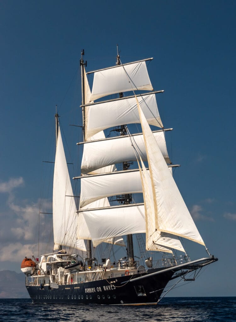 Cruising the Greek islands with the beautiful sailing ship Running On Waves