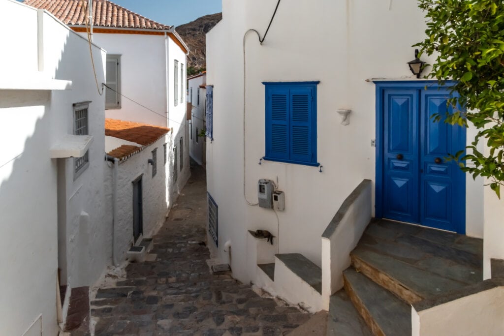 The narrow traffic free lanes of Hydra