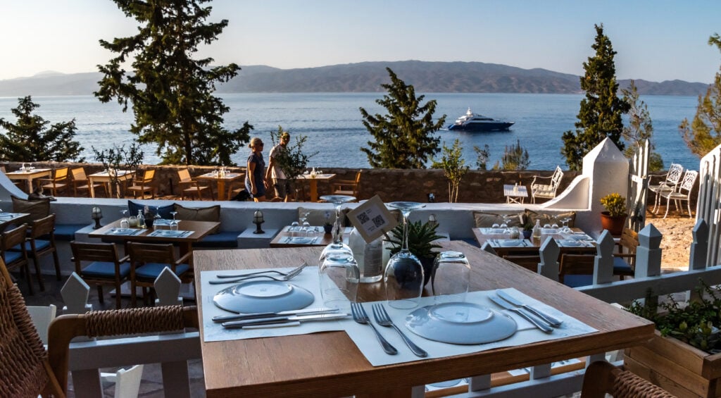 The view from the outdoor seating area at Techne Restaurant