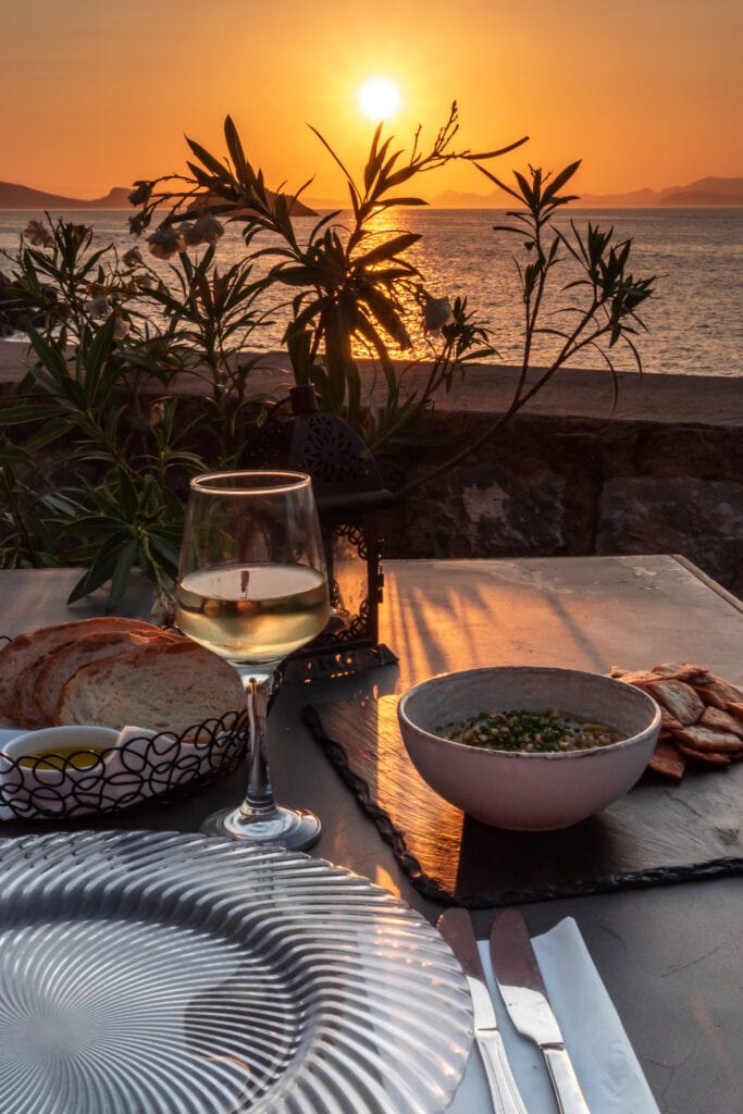Dinner comes with a glorious sunset at Castello Restaurant on Hydra