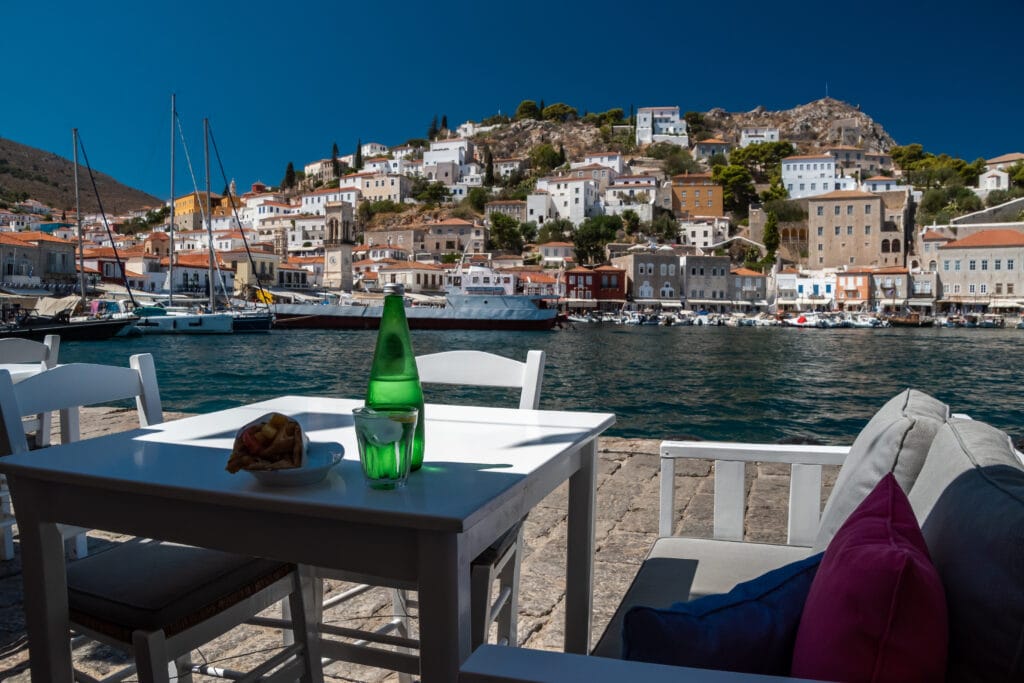 Lunch with Hydra harbor views