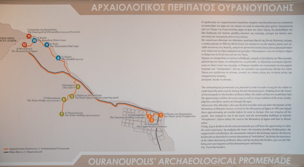 Walking trail to the historic archeological sites near Ouranoupolis