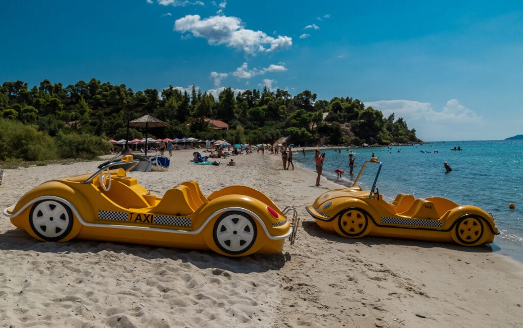 Paddle boats for rent that look like taxis