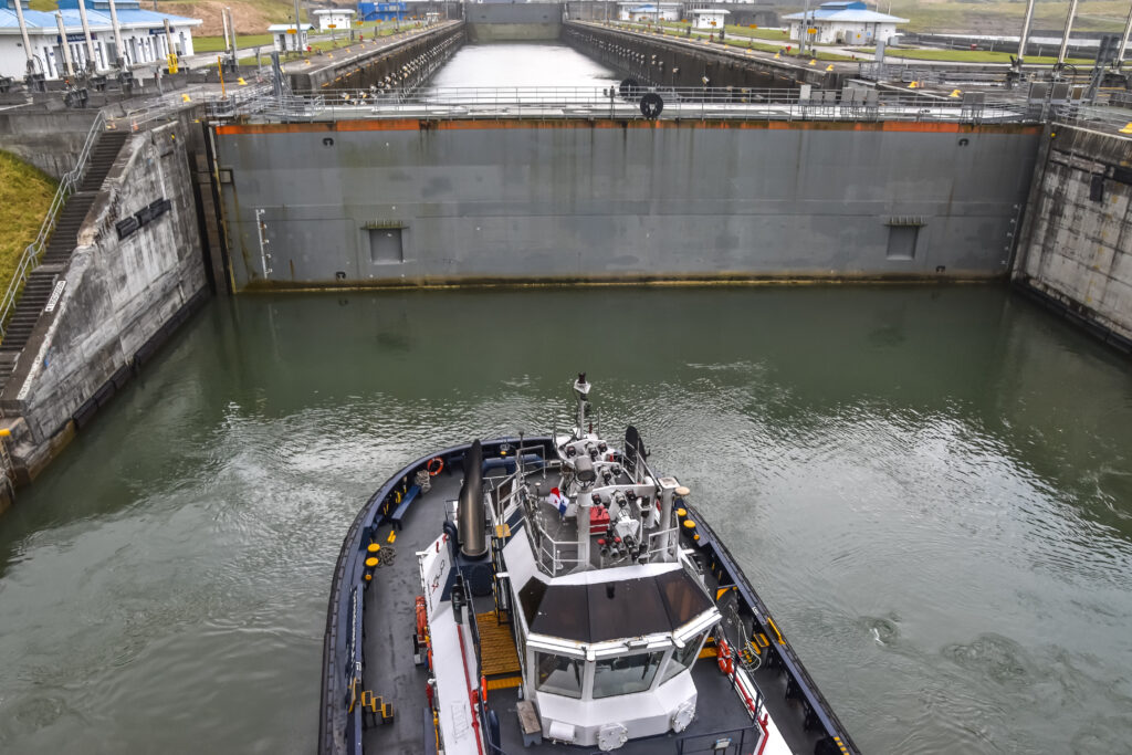 going through the locks of the Panama Canal