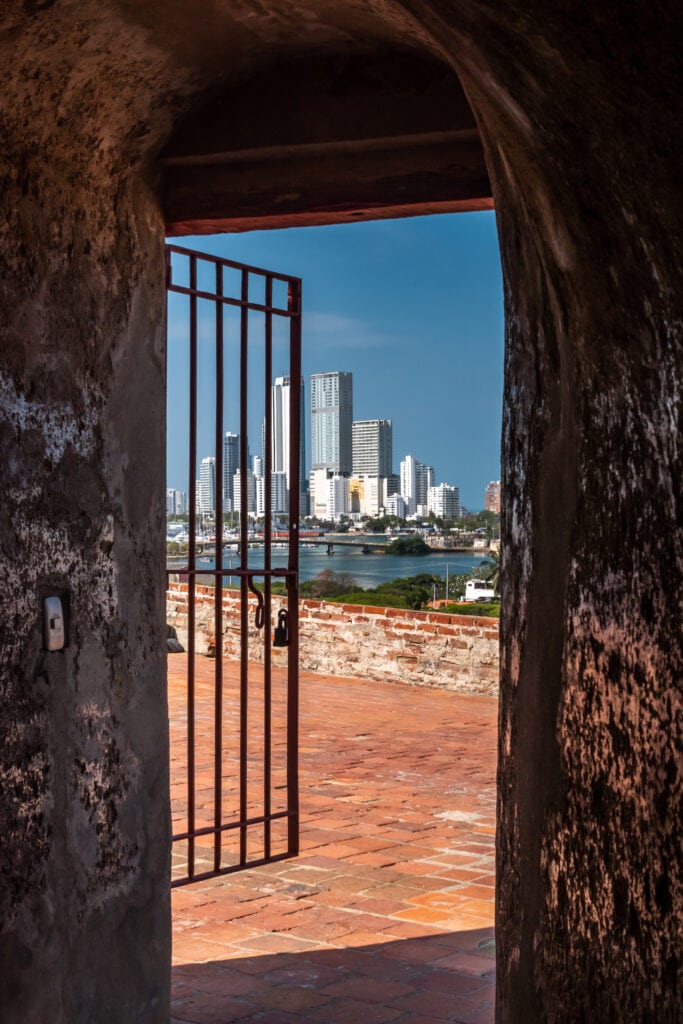 Today, the tunnels and the fort look out toward modern Cartagena