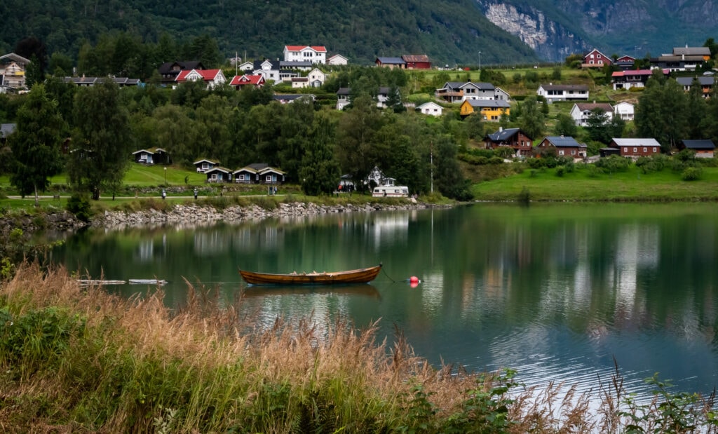 The town of Skjolden at the end of the fjord