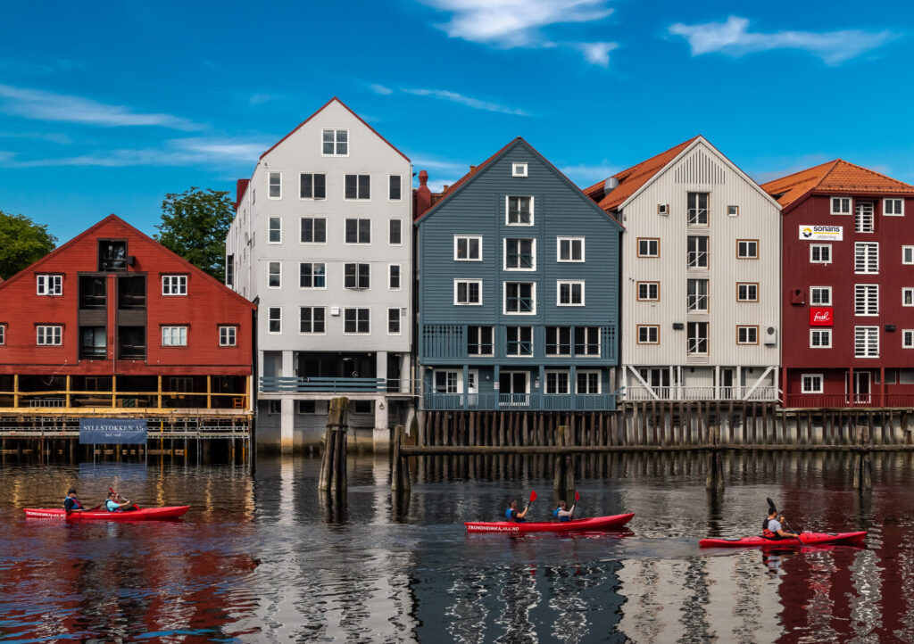 Colorful houses along the canal in Trondheim