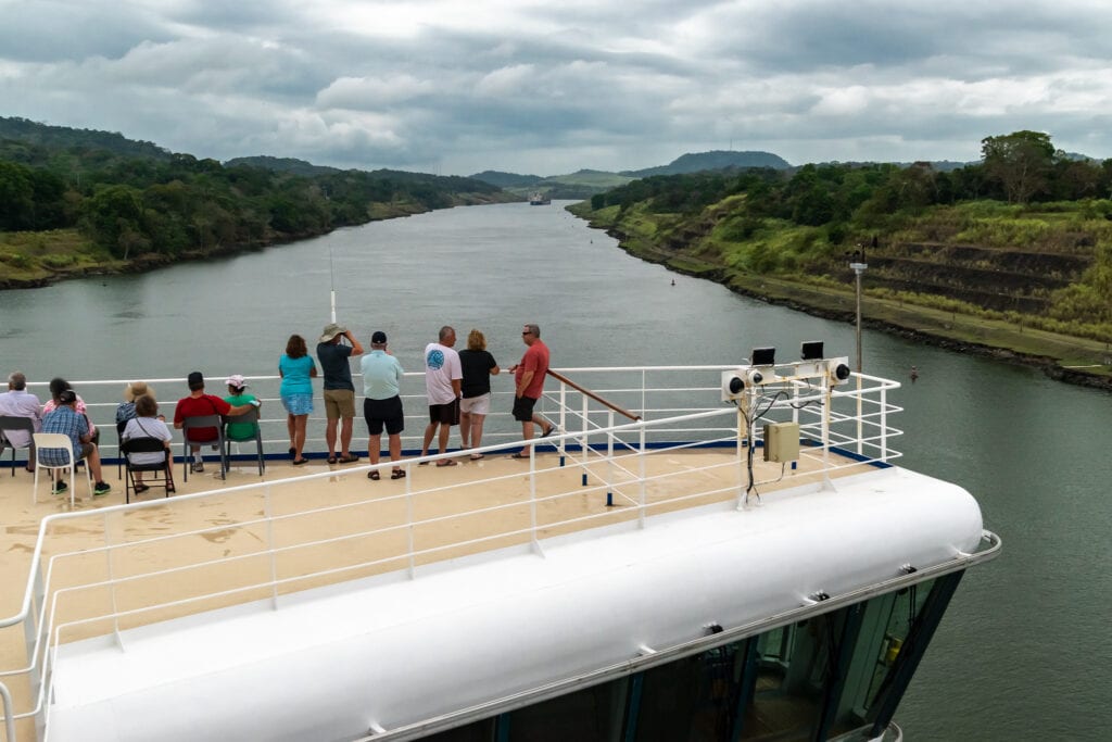 Viewing the Panama Canal passage from the deck above the ship's bridge.