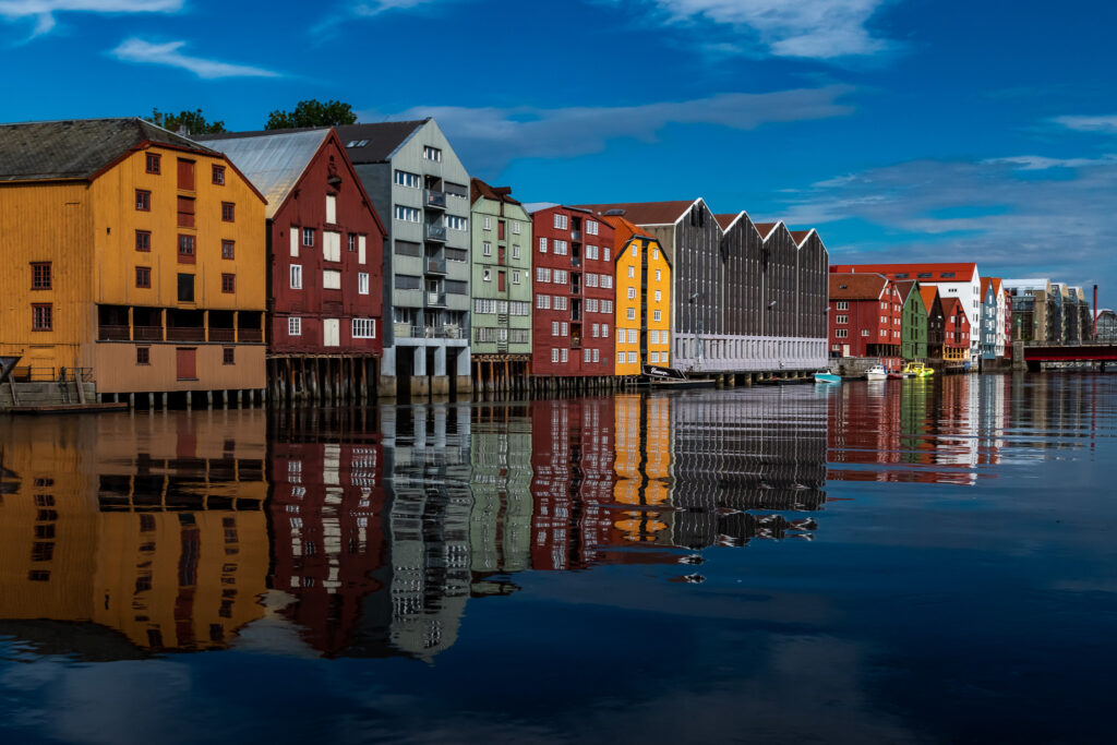 Colorful houses along the canal in Trondheim