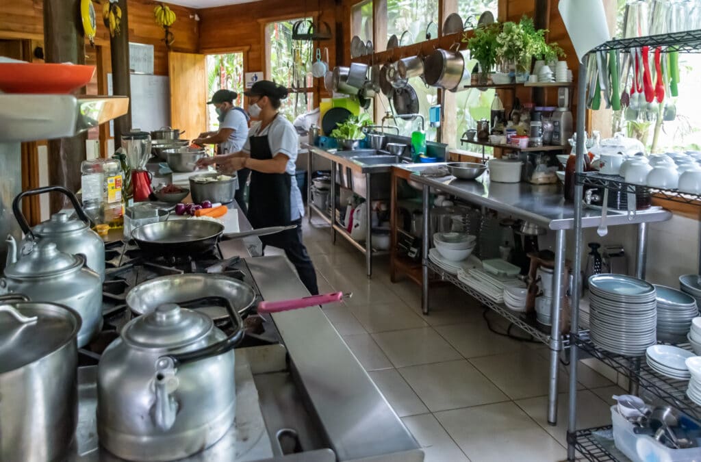 The kitchen at Macaw Lodge is ready for our Costa Rica cooking class