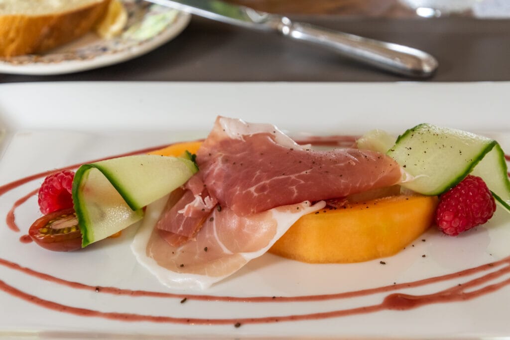 cured ham and melon