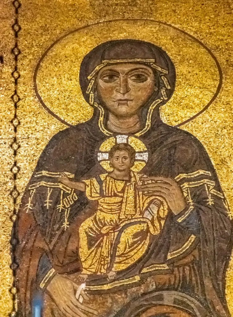Close up for the mosaics in the hagia Sofia church in Thessaloniki