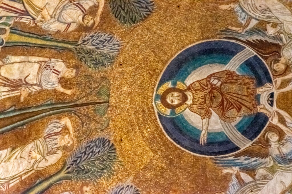 Close up for the mosaics in the hagia Sofia church in Thessaloniki