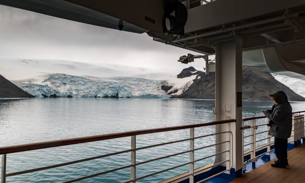 Watching the Antarctic Scenery from the front of the Promenade Deck
