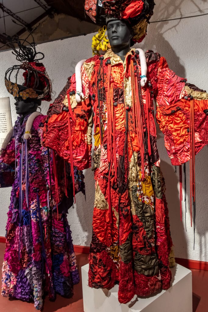 A few of the Carnival costumes on display at the Carnival Museum in Montevideo