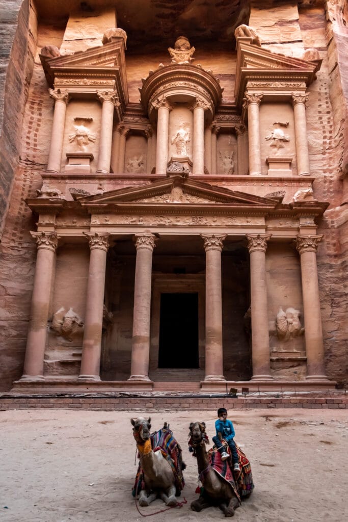 A classic photo of the Treasury and camels in Petra