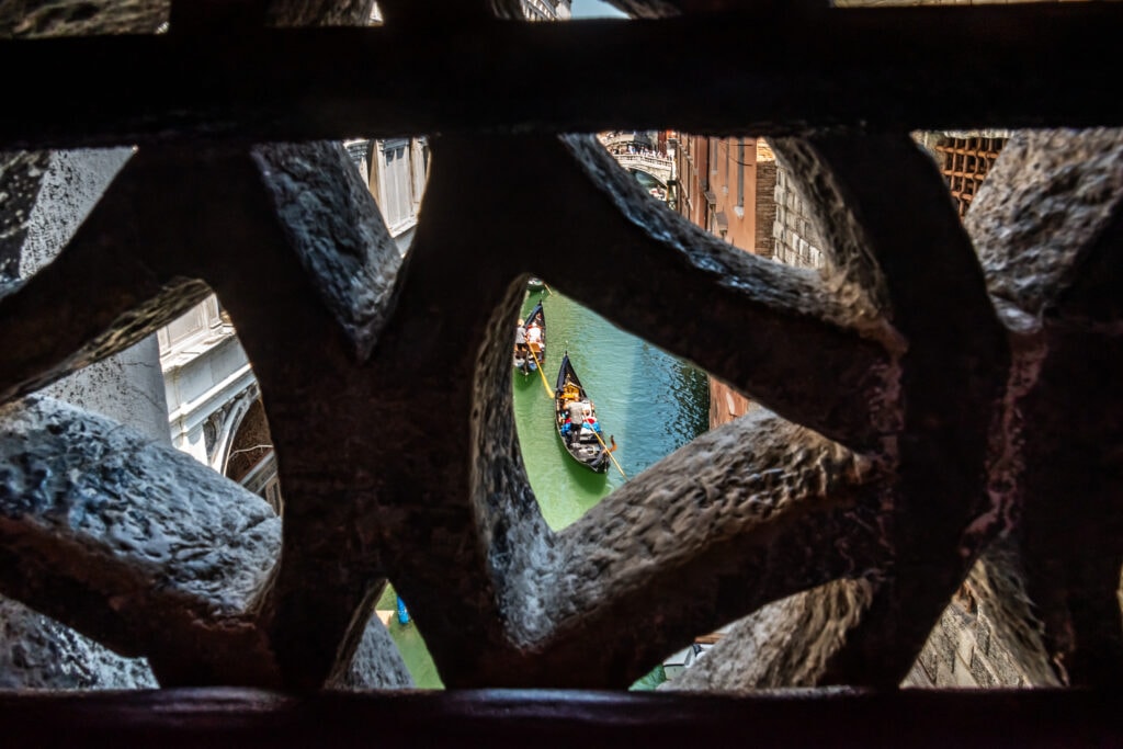 Looking out from the Bridge of Sighs