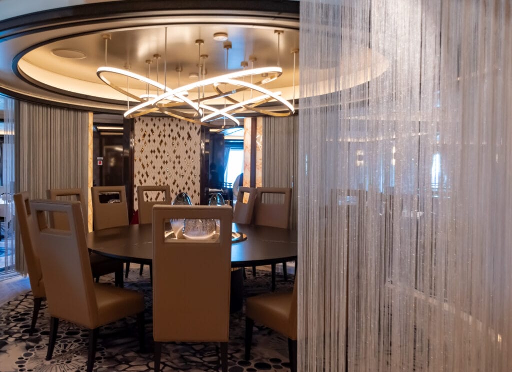 The Lumiere Chef's Table dining area on the Discovery Princess