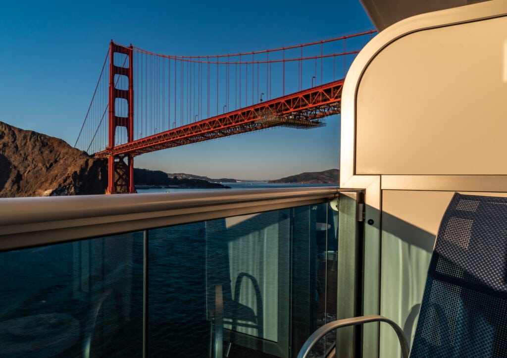 Views of the Golden Gate Bridge from my balcony on the Discovery Princess