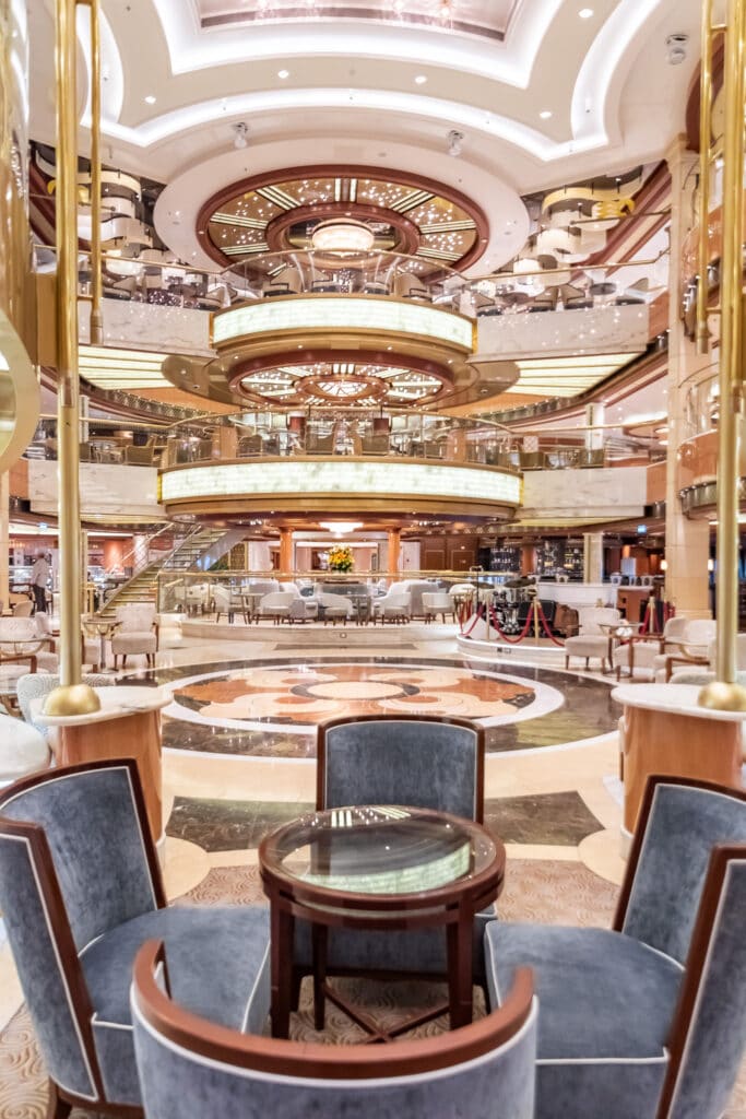 The elegant curving staircases in the Piazza on the Regal Princess