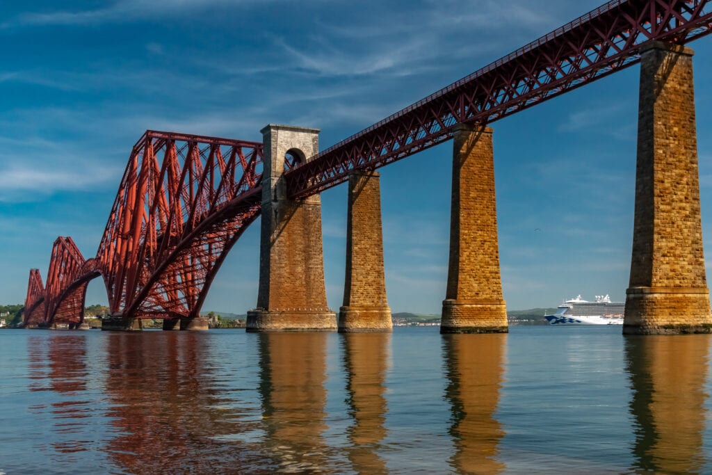 The UNESCO listed Froth Bridge and the Regal Princess in Queensferry, Scotland