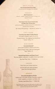 Caymus Winemaker Dinner menu