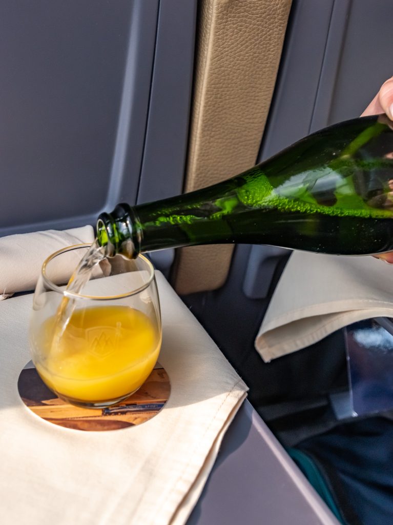 Starting the journey with a celebratory mimosa