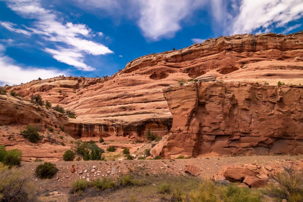 Red sandstone formations in Ruby Canyon