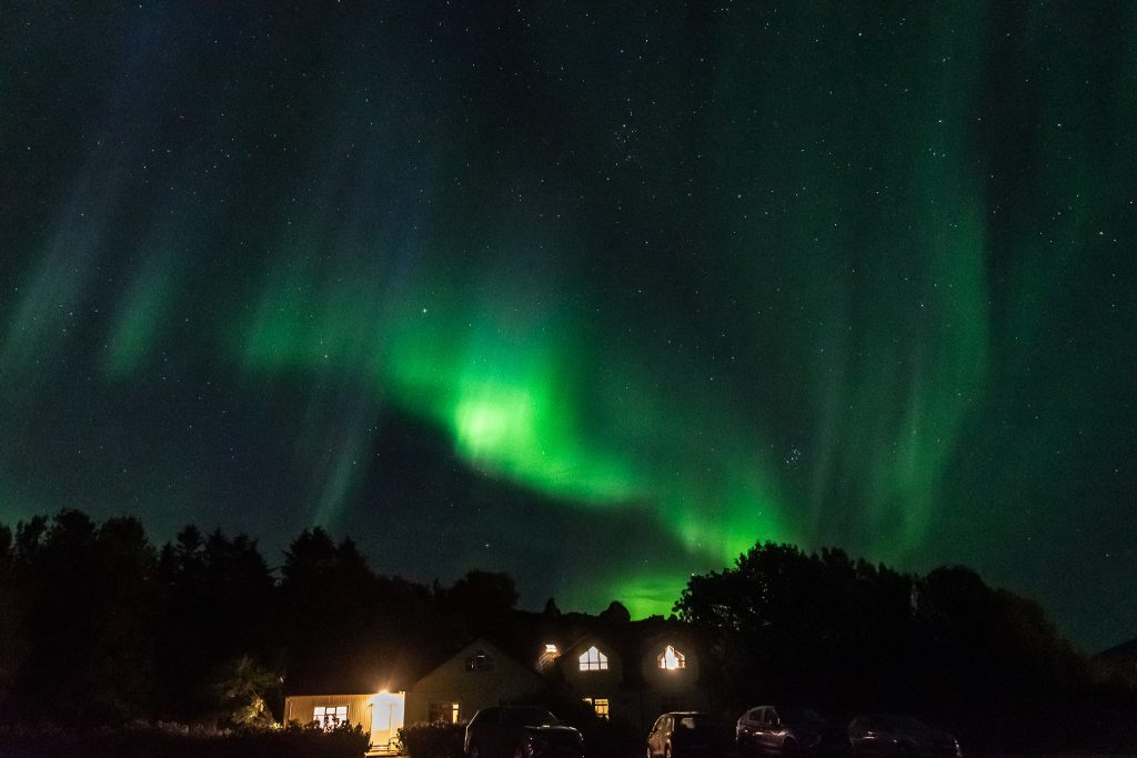 The northern lights over our inn in Iceland