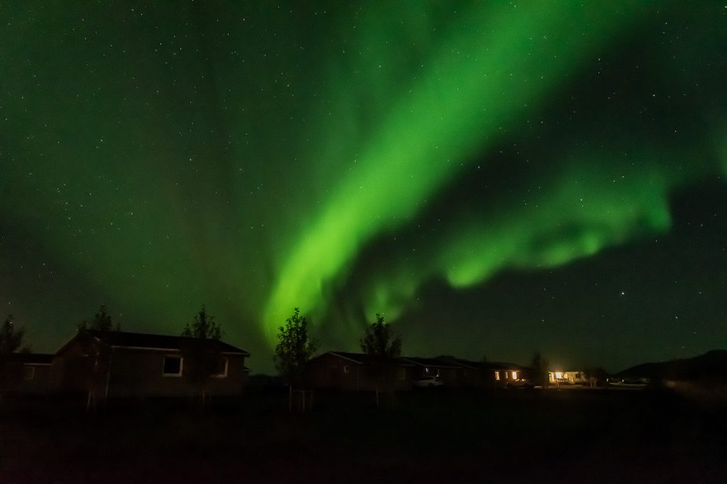 Aurora views from the field in front of our inn in Iceland