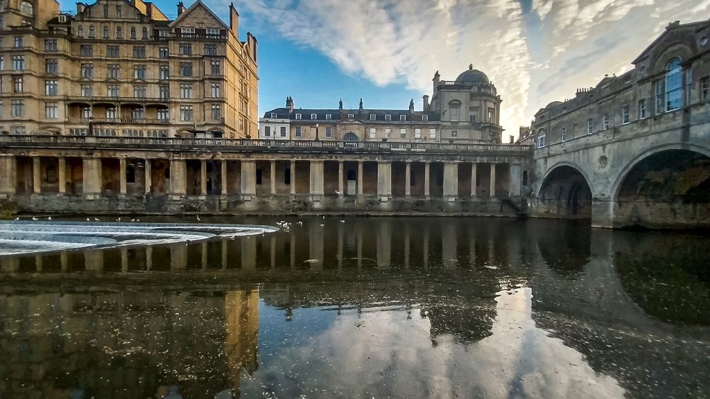 View of Pulteney Bridge from the east bank of the Avon