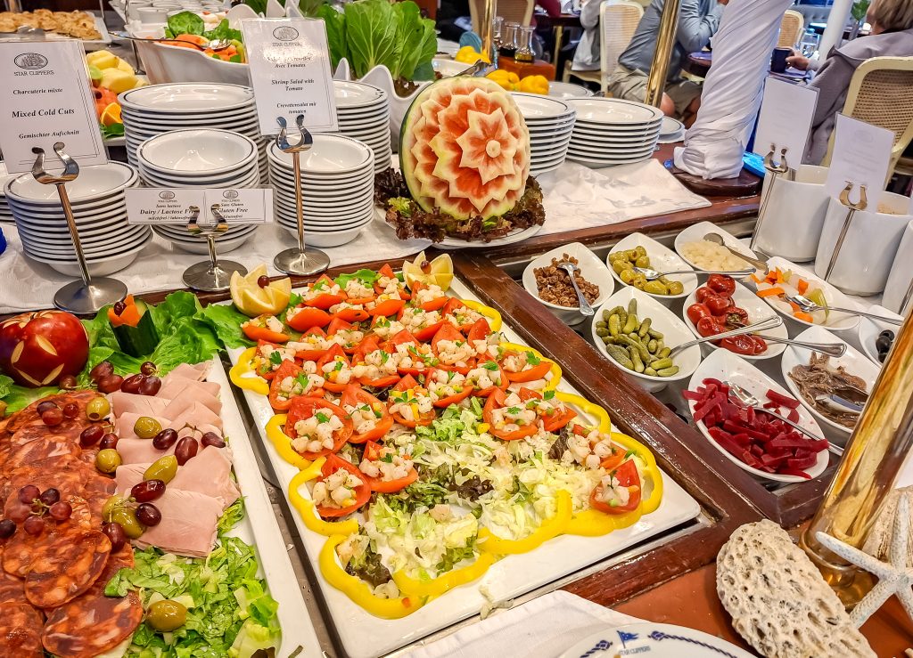 Cold cuts and veggies at lunch