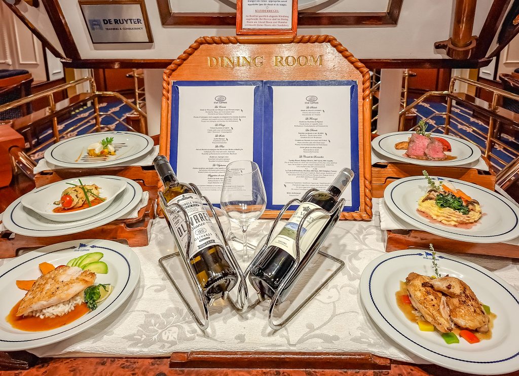 Each evening, the dinner entrées were out on display