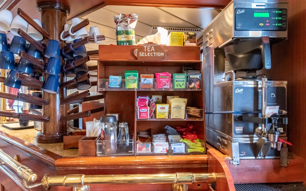 Self serve coffee and tea station on the Star Clipper