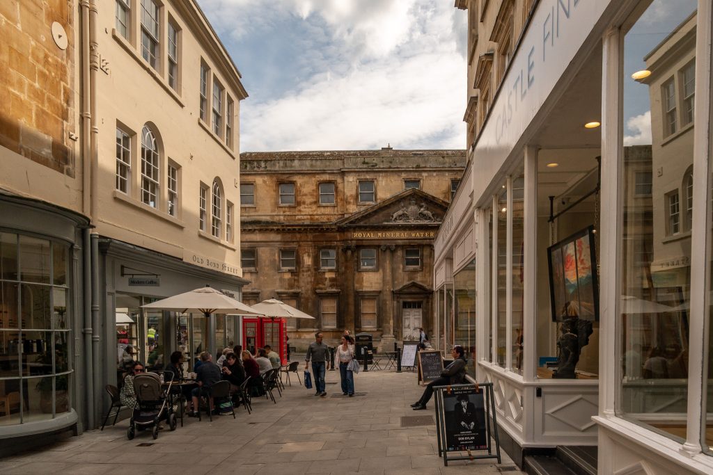 Shops and cafes line the streets of Bath