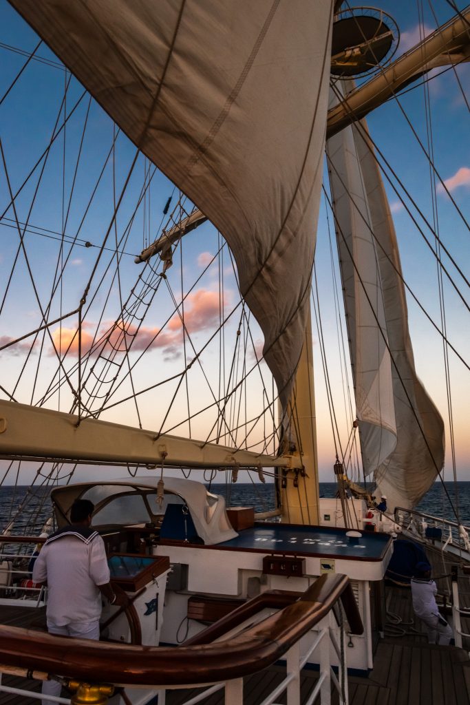 Steering the Star Clipper into the sunset