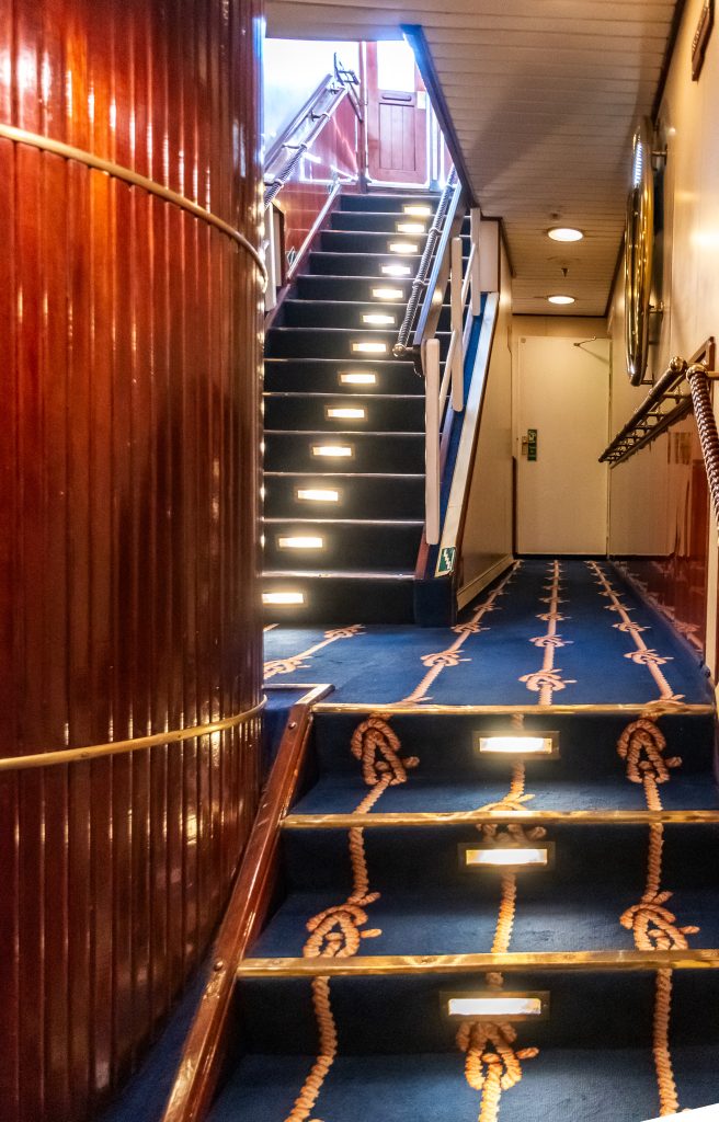 Inside stairs connecting two different levels on the Star Clipper
