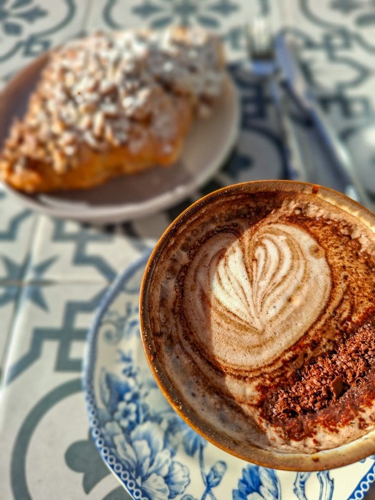 Cappuccino and almons croissant