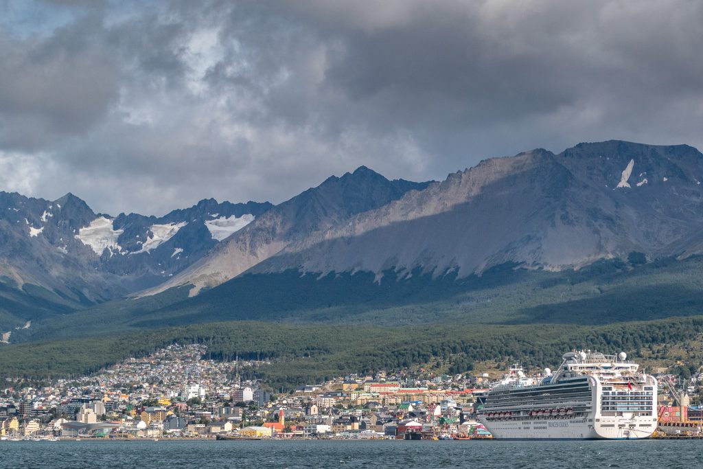 The Sapphire Princess with Ushuaia in the background