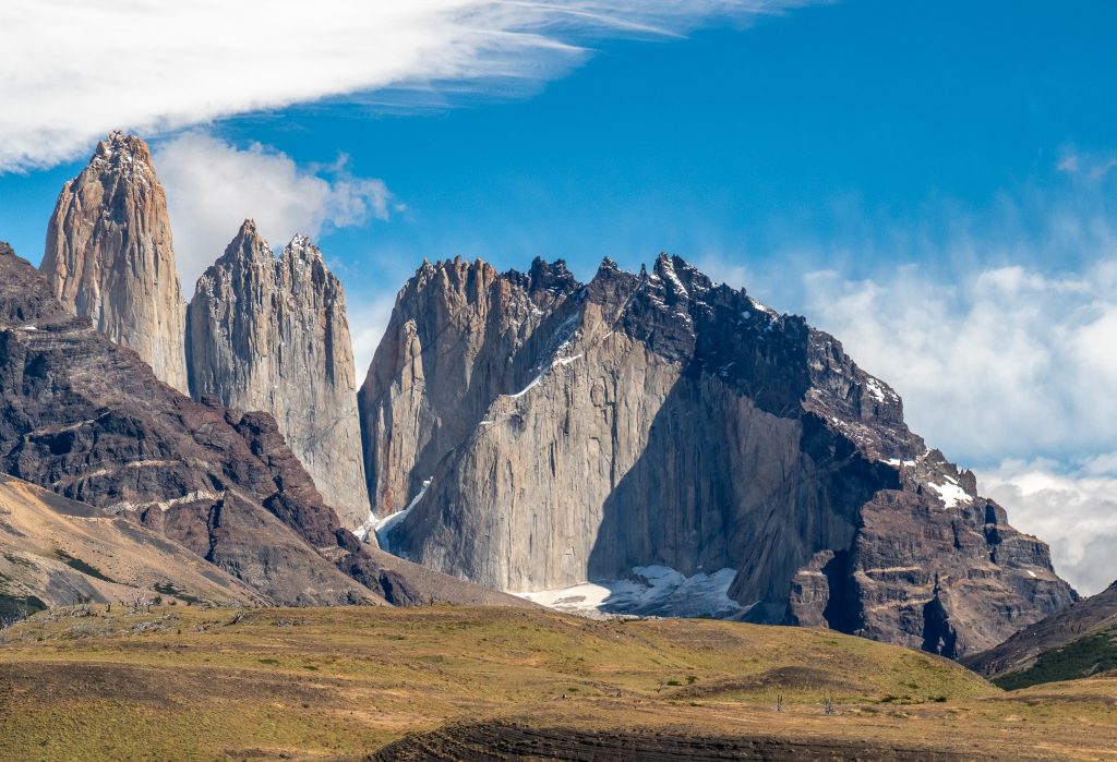 View of the towering granite that gives Torres del Paine its name