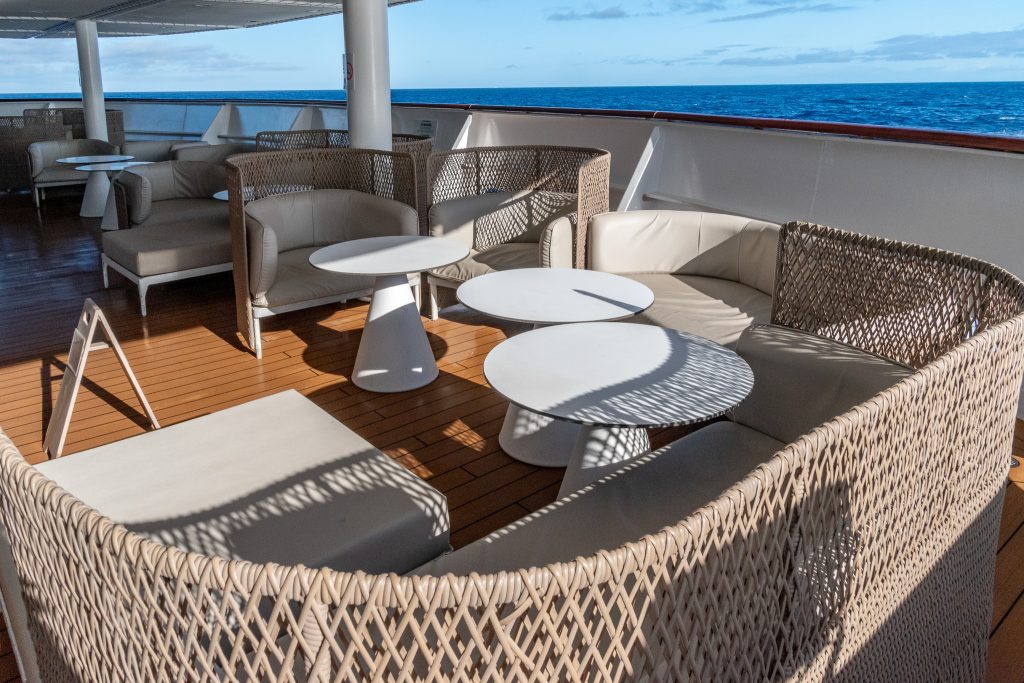 Deck space outside the main lounge on the L'Austral