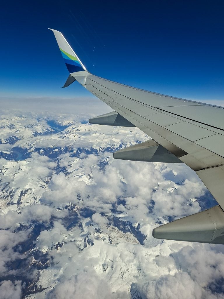 View of the coastal Alaska mountains from my airplane window