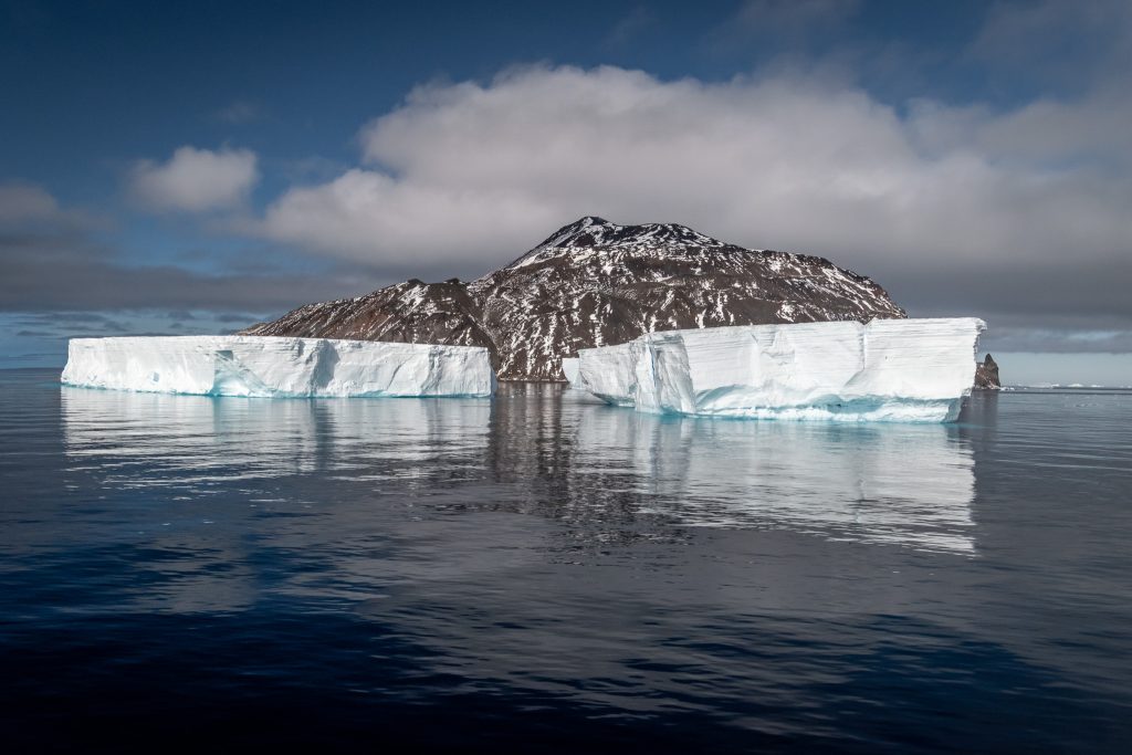 two icebergs in front of Paulet Island in Antarctica
