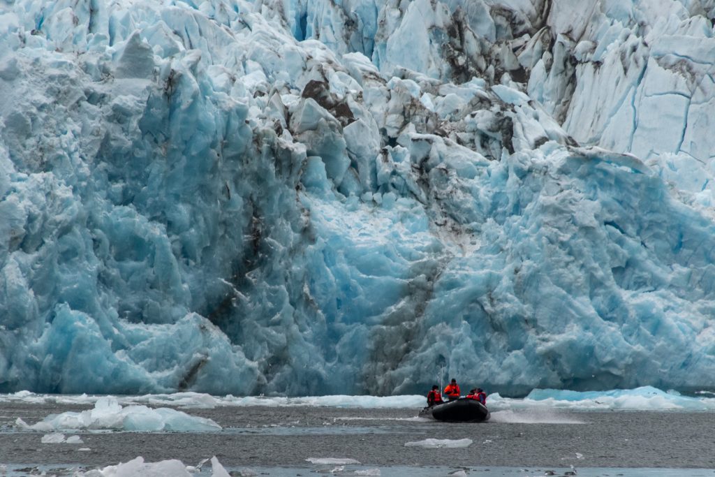A Zodiac near the Dawes Glacier
